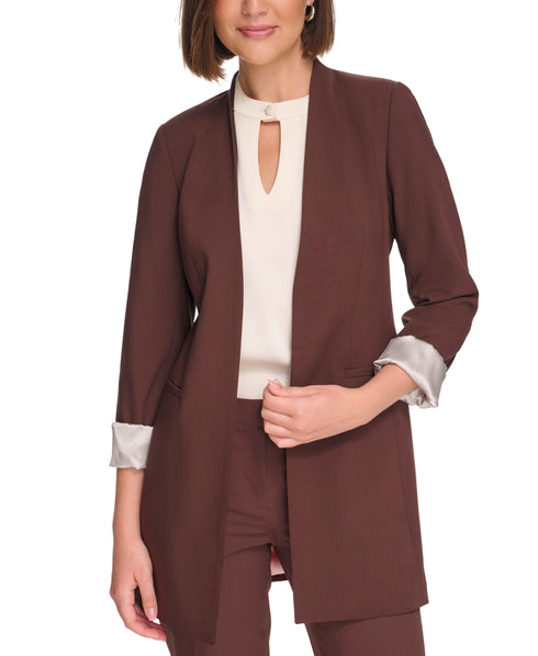 Petite Open-Front 3/4-Rollback-Sleeve Jacket